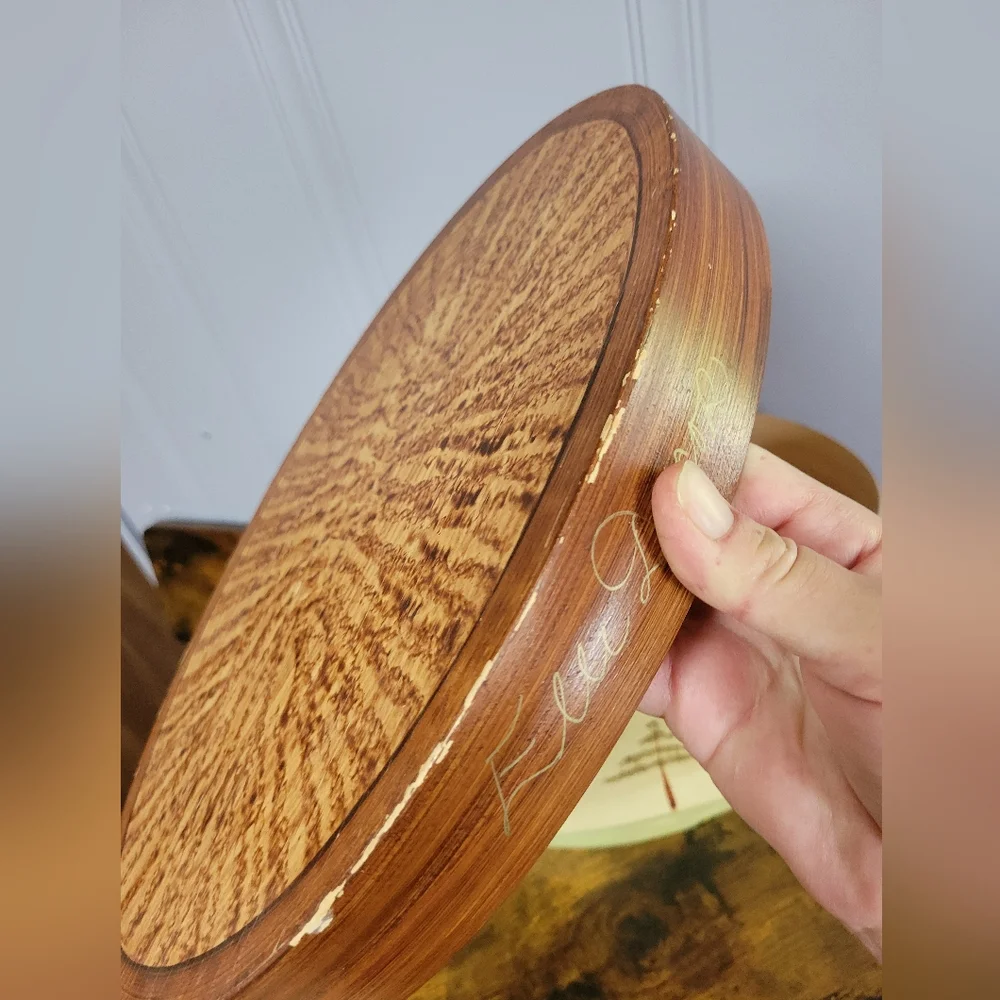 Vintage 1991 Oval Wooden,handpainted &signed shaker Box Tree Design